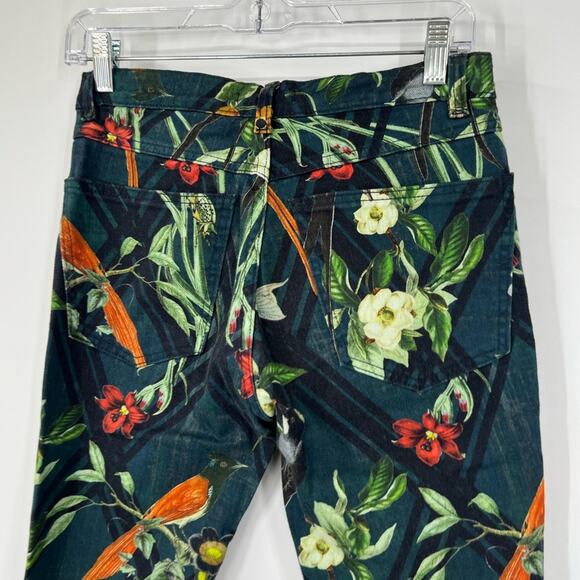 PatBo High Rise Floral Multi-Printed Kick Flare Cropped Jeans Raw Hem - Picture 6 of 8